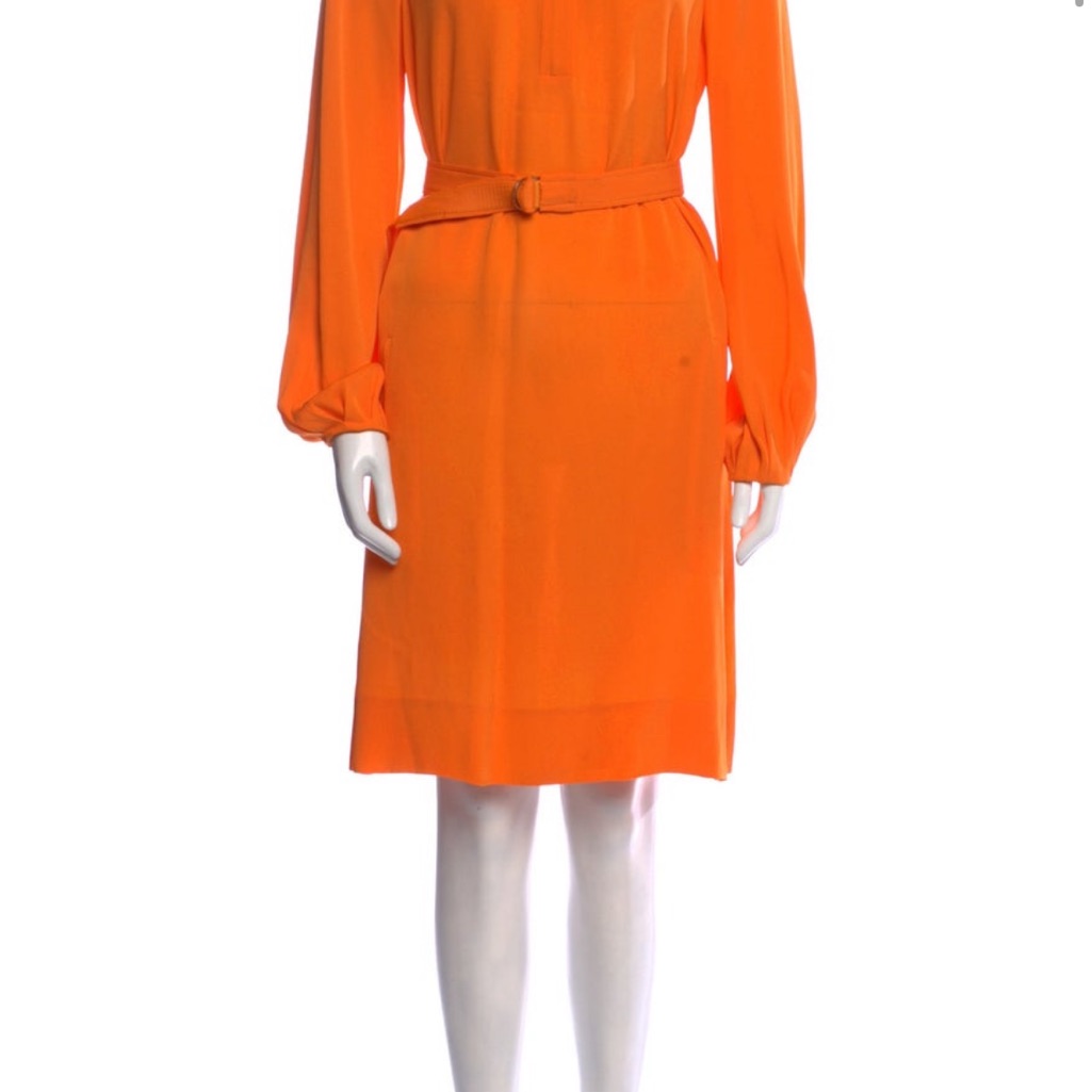 Orange Sheath Dress With Bishop Sleeves For Wedding Guests